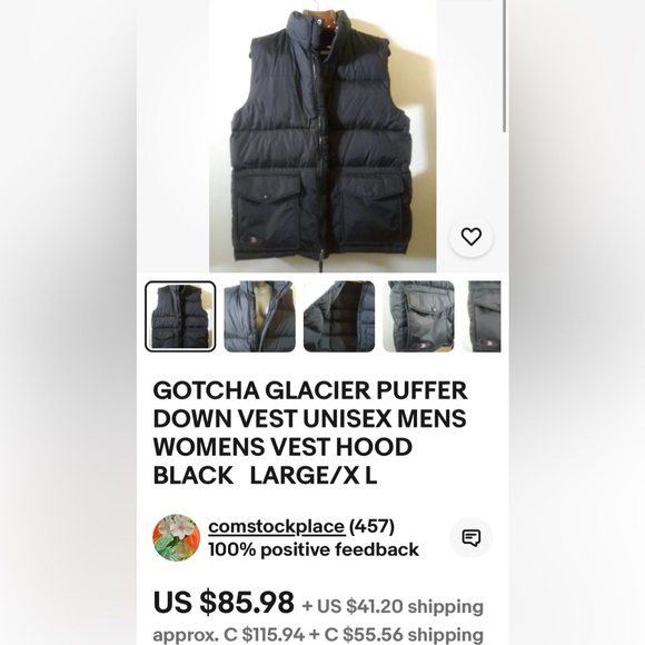 Gotcha glacier men’s dark blue down/feather puffer vest! Size L - Picture 11 of 12
